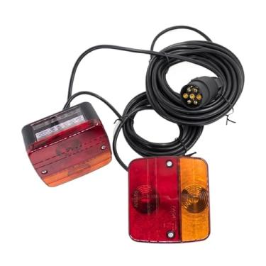 Imagem de 1 conjunto de lanterna traseira para reboque 12V EN 7 pinos com cabo de 10m, com luzes de seta, freio e advertência, à prova d'água, compatível com caminhões, reboques e veículos recreativos.