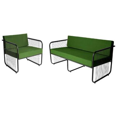 Imagem de Conjunto 1 Poltronas E Namoradeira Fibra Sintética Córdova Preto-verde