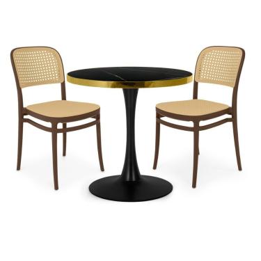 Imagem de Conjunto Mesa De Jantar Redonda Majestic 70cm Preta Com 2 Cadeiras Roma - Marrom