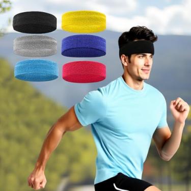 Imagem de 6 faixas de cabelo para homens e mulheres com absorção de umidade, tecido felpudo atlético, para tênis, basquete, futebol, academia, treino (Mix)