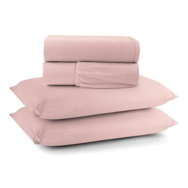 Imagem de Jogo De Cama Lençol Sereno Casal Em Malha Algodão 4 Peças Rosê 100% Algodão