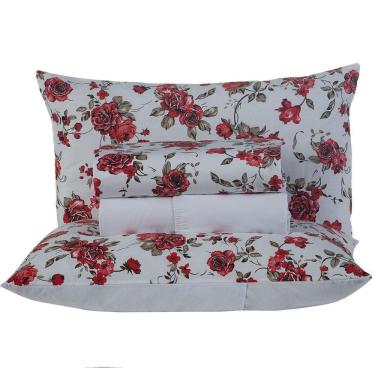 Imagem de Jogo De Lençol Supreme Queen 4 Peças Estampado 100% Algodão Percal 200 Fios - Rosas Vermelha