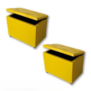 Imagem de Bau organizador Kit 2 Puff Baú Retangular Corino e Suede Porta Objeto Organizador Decorativo Quarto Estofado(Amarelo Corino)