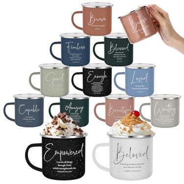 Imagem de Mifoci 12 peças, presentes cristãos de Natal, canecas de café esmaltadas cristãs a granel com alça de 350 ml, versículo bíblico, xícara de café para mulheres, homens, igreja, escola dominical, colegas