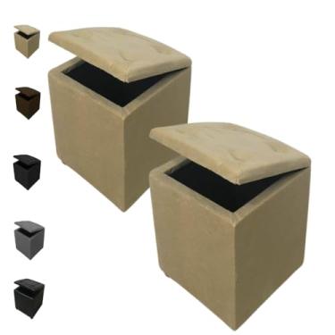 Imagem de Kit 2 Puff Bau Guarda Objetos Estofado Decoração Assento Conforto Decoração Adequado para uso doméstico e no escritório(Bege Suede)