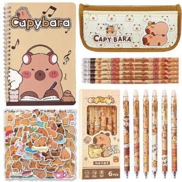 Imagem de RHUIOKJLDF Conjunto de material escolar 5Capybara fofo material escolar, cadernos, lápis cse, notas adesivas, lápis, caneta cel lnk