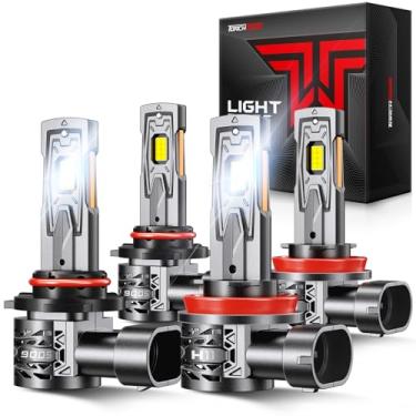 Imagem de Torchbeam Combo de lâmpadas T5A 9005 H11, lâmpada de faróis de neblina HB3 H8 120000LM 1000% super brilhante com ventilador de 25000RPM, tamanho 1:1, 60.000+ horas, 3 minutos Plug and Play, pacote com