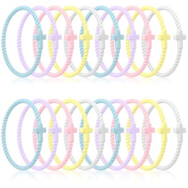 Imagem de Soaoo 24 pulseiras Jesus cruz de silicone trançado empilhável pulseira de borracha de silicone Jesus joia presente para mulheres e homens, 7.5 inches, Silicone, Sem Pedra Preciosa