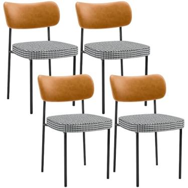 Imagem de Kit 04 Cadeiras Decorativas Estofada Sala Jantar Melina L02 Couríssimo Whisky Pied Poule - Lyam Decor