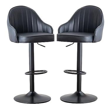 Imagem de Conjunto de 2 banquetas giratórias de couro sintético para café da manhã e bar com encosto e apoio para os pés para bares, ilhas de cozinha, restaurantes, cafés