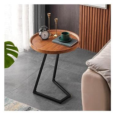 Imagem de Mesa lateral redonda pequena, mesa de cabeceira moderna, mesa de cabeceira com destaque, mesa de jantar para lanche, bebida, bandeja de TV para sala de estar, quarto, escritório, varanda, pequena (cor