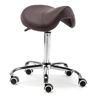 Imagem de HYUIO Banqueta hidráulica moderna sobre rodas assento giratório com rodinhas para salão de beleza confortável cadeira de equilíbrio de beleza para costas saudáveis cor marrom