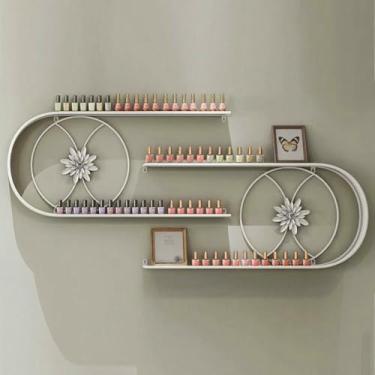 Imagem de ZDJZMGZ Prateleira organizadora de esmalte de unha montada na parede para armazenamento de garrafas e óleos essenciais. (Branco)