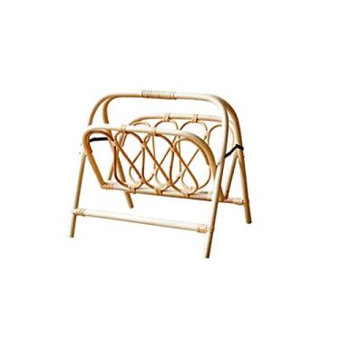 Imagem de RSLEE Estante de livros de vime tecida à mão, estante dobrável, prateleira de revistas, do chão ao teto, pequena estante para sala de estar, quarto, estante com armazenamento