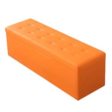 Imagem de Banqueta dobrável de couro pufe otomano, banco de descanso para os pés com armazenamento, banco retangular de apoio para os pés para sala de estar, quarto, escritório, jardim, viagens (cor: laranja