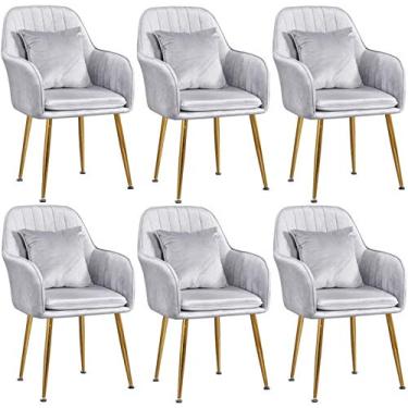 Imagem de Cadeira de jantar, cozinha, sala de jantar, móveis, conjunto de 6 cadeiras de jantar de veludo, pernas de metal dourado, cadeira de jantar, simples, moderna, estofada, realce, cadeira de mesa (cor