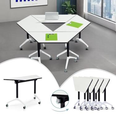 Imagem de Mesa de conferência dobrável, mesa de treinamento móvel com rodas, mesa moderna dobrável para sala de conferências, mesas de reunião de seminários de emenda para escritório, sala de reuniões (pacote