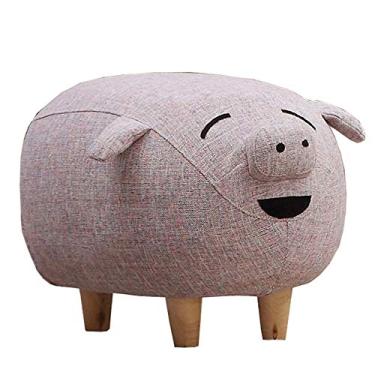 Imagem de Banqueta estofada em forma de porco tecido de fibra tecida banco de sofá de madeira maciça resistente banco de sapatos 40 x 60 x 41 cm (Cor: Rosa)