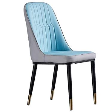 Imagem de Cadeira de jantar couro PU cadeiras de sala de estar com pernas de metal preto assento acolchoado macio para escritório, sala de jantar, cozinha, quarto (cor: azul cinza)