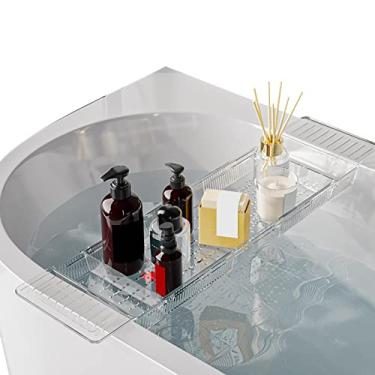Imagem de Bandeja de banheira expansível, mesa de banho sobre a banheira, suporte extensível, escorredor de pratos, xampu, armazenamento de sabão, acessórios de banheiro, armazenamento para livro, vinho