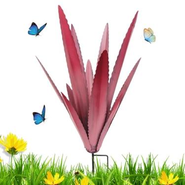 Imagem de Escultura rústica de tequila, DIY planta de agave de metal decoração de casa rústica pintada à mão ornamentos de jardim de agave para casa decorações de quintal estacas