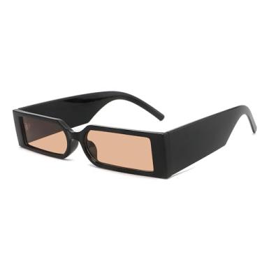 Imagem de Techinigadgets Axel Óculos de sol retangulares retrô armação pequena óculos vintage para homens mulheres proteção UV presente masculino feminino, Preto/Marrom