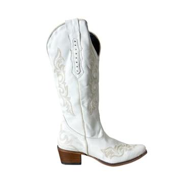 Imagem de Bota Country Montaria Feminina Couro Cano Longo Zíper Texana (Branco, Médio, BR, Adulto, Numérico, 34)