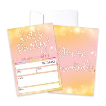 Imagem de CLIRBE Convites de festa de aniversário, convites de aniversário convidados rosa e rosa para meninos adolescentes, 20 cartões de convites com 20 envelopes, lembrancinhas de artigos de festa -H14