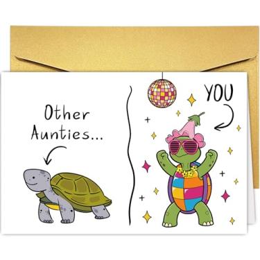 Imagem de Supoeguk Presente engraçado de cartão de aniversário da tia, cartão de aniversário de tartaruga fofa para tia de sobrinho sobrinho, a diferença entre outras tias e você...