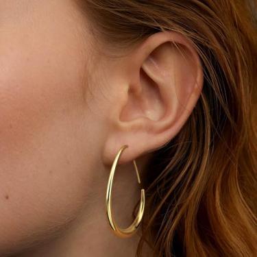 Imagem de Brincos de argola em forma de gota de titânio para mulheres, ouro 18 quilates, ovais, brincos de argola, leves, altamente polidos, joias com design de pingente de gota, presente para mulheres