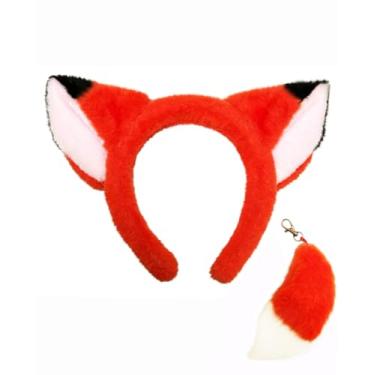 Imagem de MKPEMEBR Conjunto de fantasia de orelhas de raposa com cauda, acessórios de fantasia de animal