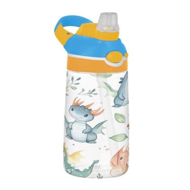 Imagem de SEHANY Garrafa de água infantil engraçada de dinossauro, durável Tritan livre de BPA, copo de água de plástico transparente para crianças pequenas, garrafas de água esportivas de boca de pato à prova