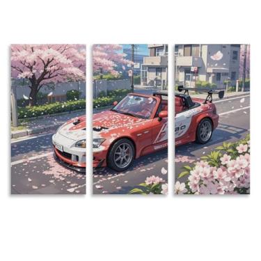 Imagem de HouLaiZhe Graffiti Cherry Blossom Car S2000 JDM Cartaz de carro arte de parede em tela para sala de estar quarto decoração de casa escritório pintura pôsteres (40 x 80 cm) × 3)