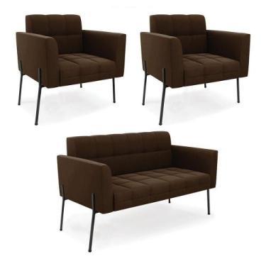 Imagem de Sofá Namoradeira E 2 Poltronas Pé De Ferro Preto Elisa Suede D03 - D'r