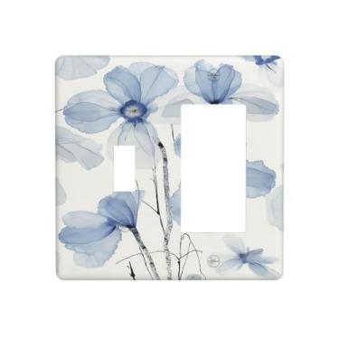 Imagem de Naiqadnehz Capas de tomada minimalistas flores azuis 1 interruptor 1 interruptor de luz conjunto de interruptor de luz placa de parede elétrica placa de parede para sala de estar decoração de casa