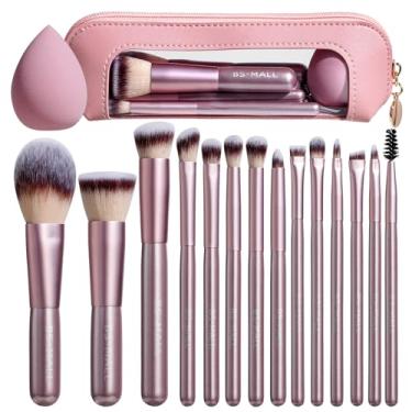 Imagem de BS-MALL Conjunto de 14 pincéis de maquiagem com 1 esponja de maquiagem – Corretivo em pó de base essencial, sombras, pincéis de maquiagem para blush com estojo de maquiagem para viagem (fosco dourado