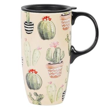 Imagem de Topadorn Canecas de cerâmica xícara de chá latte de porcelana caneca de café com tampa e alça de café, 500 ml cacto