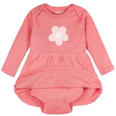 Imagem de Onesies Brand Vestido body de manga comprida para bebês meninas, Flor rosa, 3-6 Meses