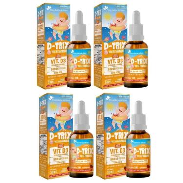 Imagem de Kit 4x D-TRIX (Vitamina D 400 UI/Gota) KIDS 30ml Sabor Morango Flora Nativa-Unissex