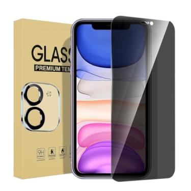 Imagem de Pacote com 1 protetor de tela de privacidade para iPhone 11 de 6,1 polegadas com 1 pacote de protetor de lente de câmera, película de vidro temperado antiespião, antiarranhões, sensível ao toque