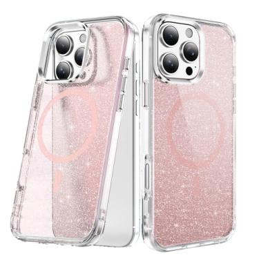 Imagem de COTDINFOR Capa com glitter para iPhone 15 Pro, [compatível com Magsafe] Capa de telefone antiamarelamento fofa brilhante para mulheres e meninas, capa de telefone transparente TPU à prova de choque