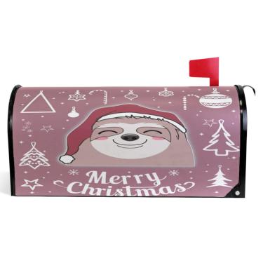 Imagem de TSENQUE Lindas capas de caixa de correio de Natal outono preguiça magnética sazonal vinil caixa de correio envolve inverno à prova de intempéries decoração de caixa de correio tamanho grande 64,5 x