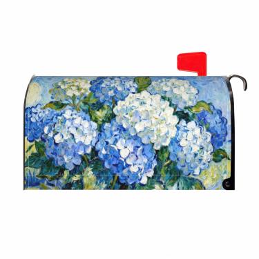 Imagem de Aytipun Capas de caixa de correio de hortênsia tamanho padrão magnético azul floral folhas primavera verão tema impressão sazonal ao ar livre caixa de cartas decorativas para decoração de casa, jardim