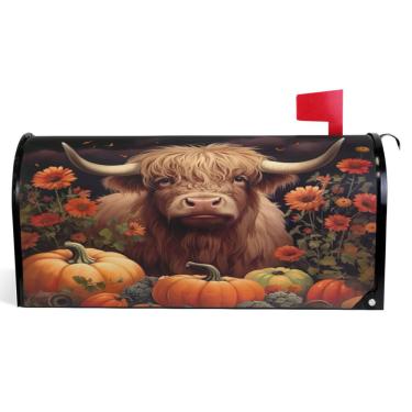 Imagem de TSENQUE Capas magnéticas decorativas para caixa de correio de outono envoltório de caixa de correio moderna decorações outono vaca abóbora laranja tamanho padrão 52,6 x 45,8 cm