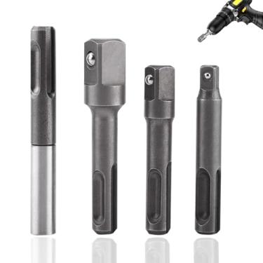 Imagem de Conjunto de 4 adaptadores de soquete SDS Plus, adaptador de soquete hexagonal de 1/10.2 cm 1/10.2 cm 3/20.3 cm 1/5.1 cm conector de extensão de soquete de impacto adaptador de broca para parafusos