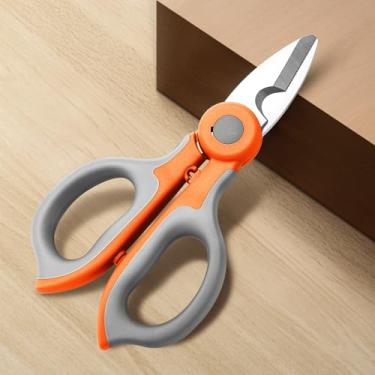 Imagem de Tesoura afiada de aço inoxidável de 15 cm, lâminas serrilhadas antiderrapantes para cortar papelão, arame, couro, tecido, linha de pesca, tesouras multiuso para jardim, escritório, artesanato (laranja