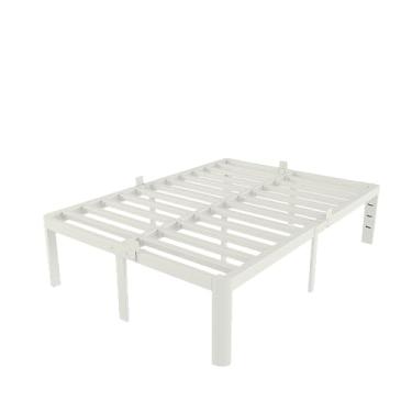 Imagem de KZZLOL Moldura de cama de casal branca de 40,6 cm, estrutura de cama completa de metal, sem necessidade de mola de caixa, suporte de aço resistente 1,587 kg, cabeceira DIY, sem ruído, pernas de canto