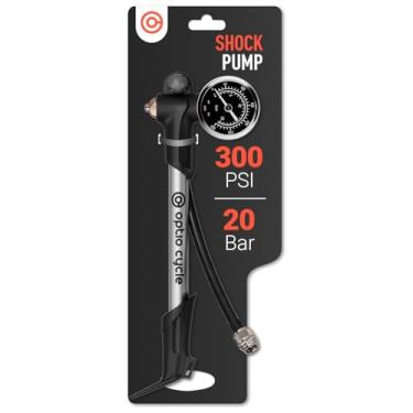 Imagem de Optio Cycle Bomba de choque 300 PSI / 20 bar – Bomba de bicicleta de alta pressão com medidor de pressão para bicicletas de suspensão total MTB | Bomba de ar manual compacta para pneus de válvula