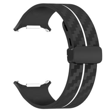 Imagem de HEPUP Pulseira padrão de fibra de carbono para samsung galaxy watch 7 ultra 47mm silicone pulseira de fecho magnético para galaxy watch 7 ultra(Black White)