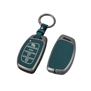 Imagem de Capa de couro para chave de carro em liga de zinco, suporte compatível com Hyundai Tucson Santa Fe Rena Sonata Elantra Creta Ix35 Ix45 I10 I30 I40(D-Style 1- Green)